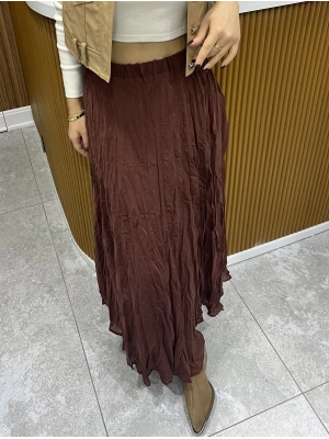 Kırışık Kumaş Kahve Etek