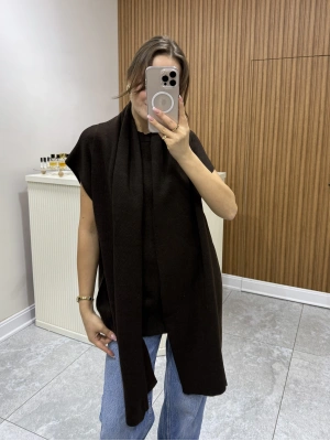 Kısa Kol Şallı Kazak Kahve