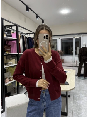 Kol Ucu Renkli Hırka Bordo