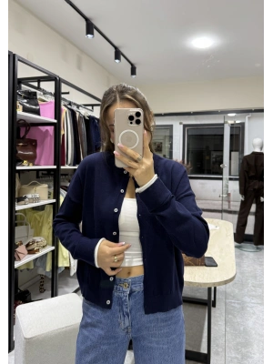 Kol Ucu Renkli Hırka Lacivert