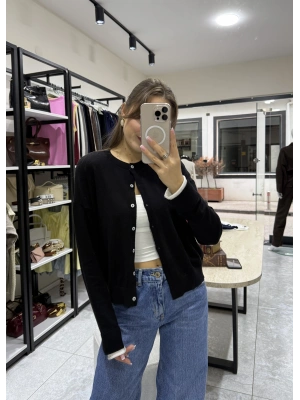 Kol Ucu Renkli Hırka Siyah