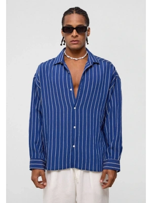 Lacivert Beyaz Çizgili Gömlek