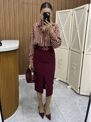 Marka Model Bordo Çizgili Gömlek