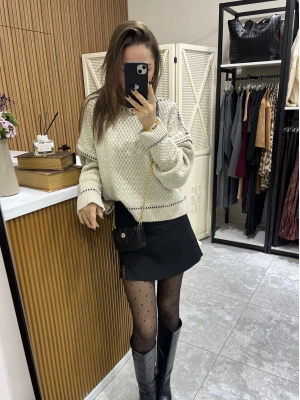 Marka Model Sepet Örgülü Ekru Kazak