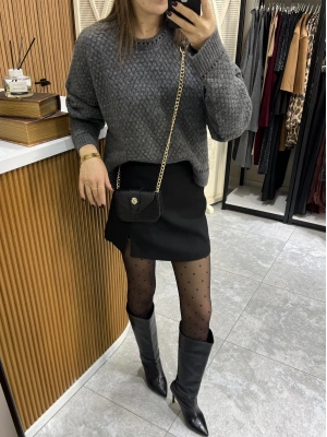 Marka Model Sepet Örgülü Gri Kazak