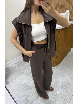 Marka Model Yelekli Kahve Eşofman Takımı