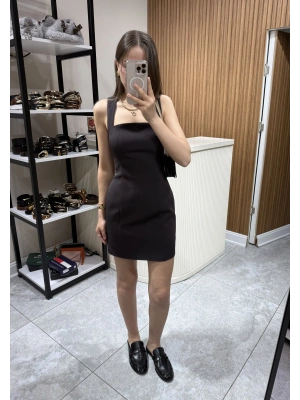 Mini Kup Detaylı Elbise Kahve