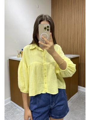 Müslin Balon Kol Sarı Gömlek