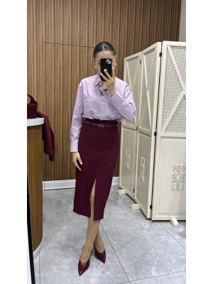 Önü Yırtmaçlı Midi Boy Marka Model Etek Bordo