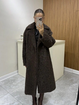 Oversize Astarlı Kahve Kürk Kaban