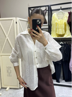 Oversize Simli Çizgili Gömlek