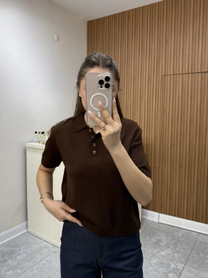Polo Yaka Kısa Kol Acı Kahve Triko