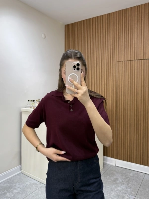 Polo Yaka Kısa Kol Bordo Triko