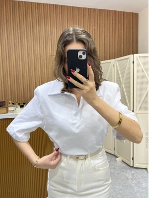 Polo Yaka Vatkalı Tshirt Beyaz