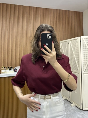 Polo Yaka Vatkalı Tshirt Bordo