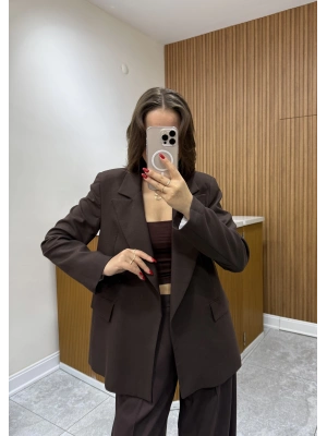 Poliviskon Blazer Ceket Kahve