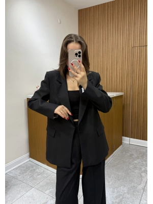 Poliviskon Blazer Ceket Siyah