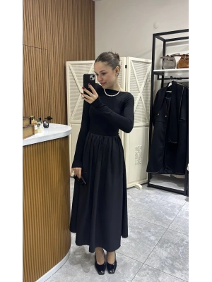 Siyah Beli Lastikli Elbise