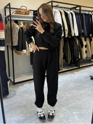 Siyah Crop Eşofman Takımı