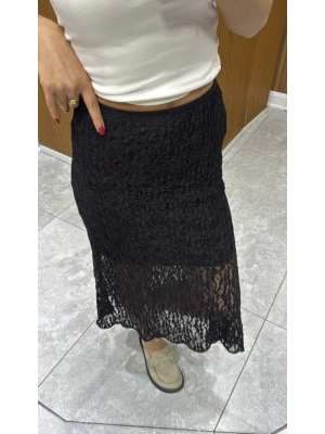 Siyah Dantel Tüllü Etek