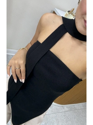 Straplez Triko Bluz Siyah