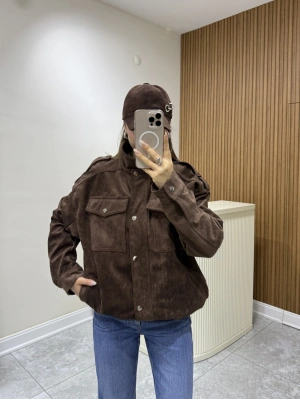 Süet Apoletli Bomber Ceket Kahve