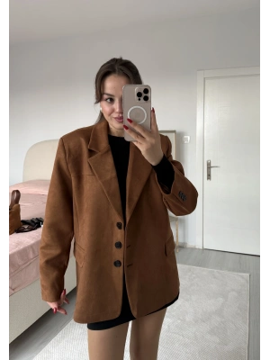Süet Blazer Ceket Taba