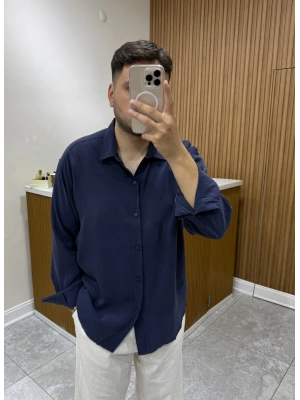 Tensel Oversize Lacivert Gömlek