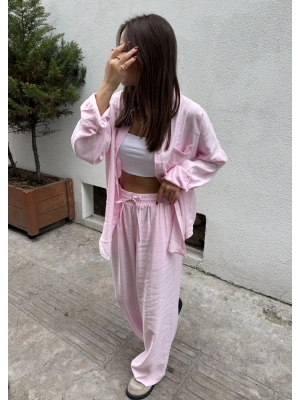 Tensel Pembe Gömlek Takım