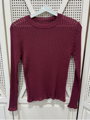 Transparan Triko Bluz Bordo