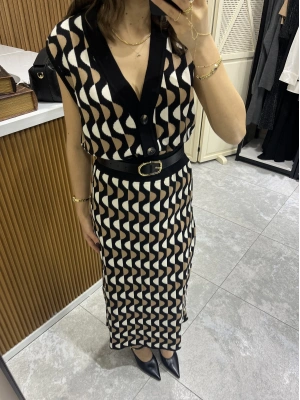 Triko Desenli Etek Takım