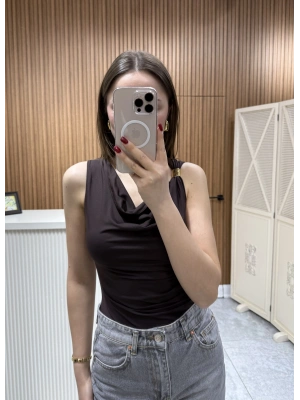 Yandan Drapeli Bodysuit Kahve