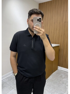 Yarım Fermuar Marka Model T-shirt Siyah