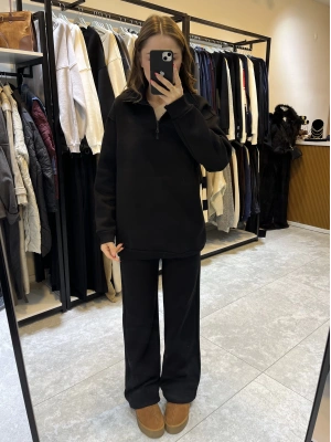 Yarım Fermuar Yaka Siyah Eşofman Takımı