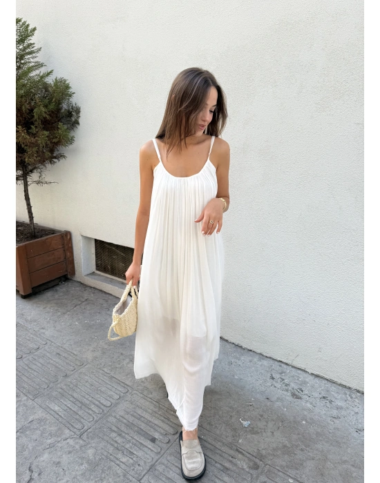 Askılı Astarlı %100 Cotton Beyaz Elbise