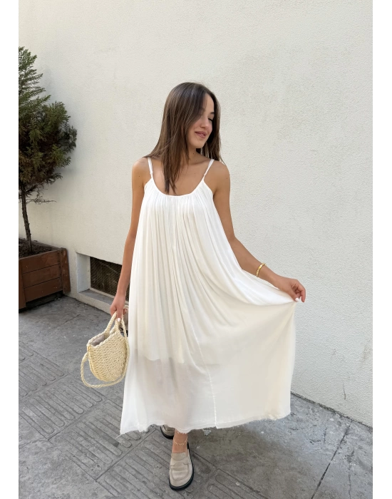 Askılı Astarlı %100 Cotton Beyaz Elbise