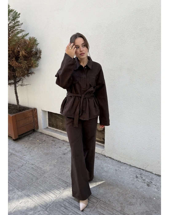 Bol Paça Denim Pantolon Kahve