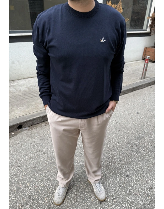 Bisiklet Yaka Marka Model Triko Kazak Lacivert