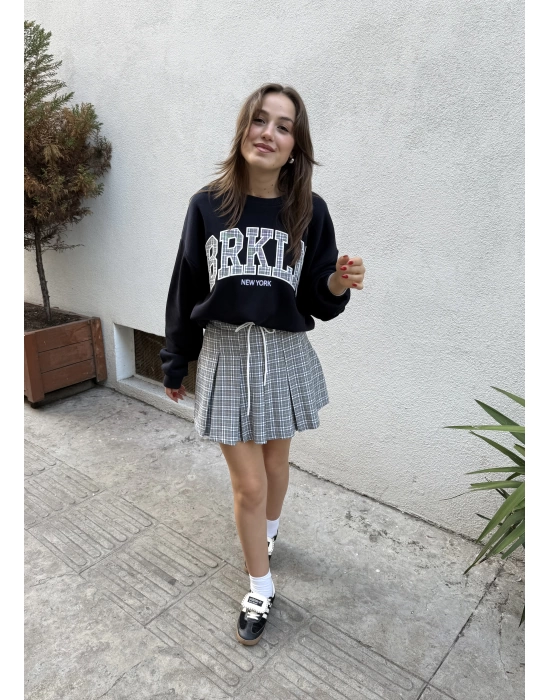 Sweatshirt Konstrat Bel Detaylı Şort Etek Takım