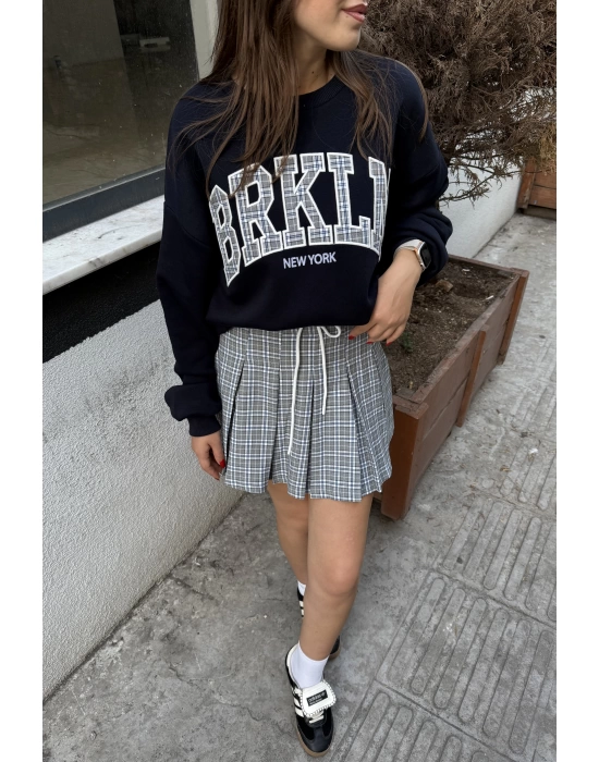 Sweatshirt Konstrat Bel Detaylı Şort Etek Takım