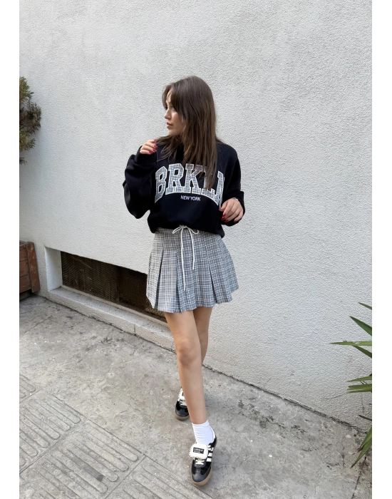 Sweatshirt Konstrat Bel Detaylı Şort Etek Takım