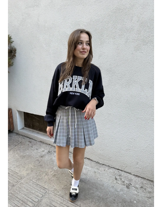 Sweatshirt Konstrat Bel Detaylı Şort Etek Takım