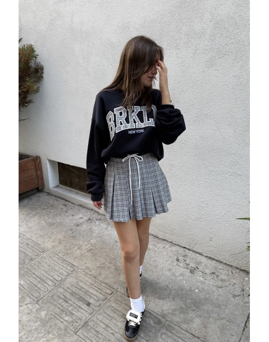 Sweatshirt Konstrat Bel Detaylı Şort Etek Takım
