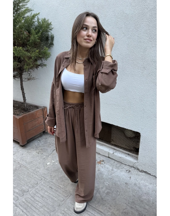 Tensel Kahve Gömlek Takım