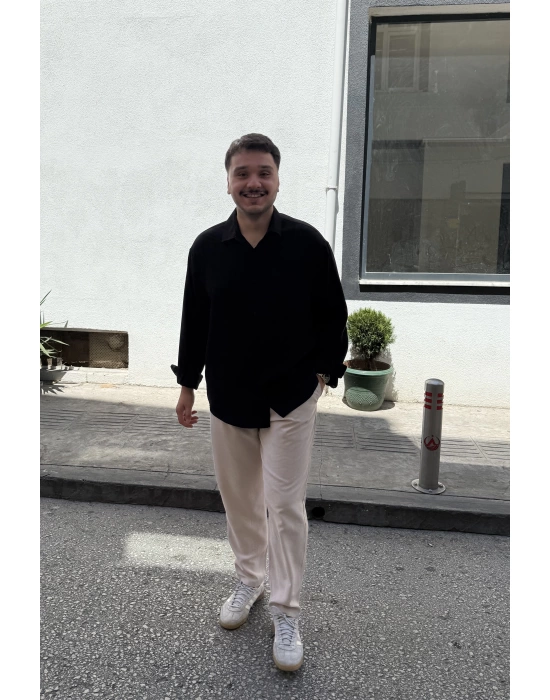 Tensel Oversize Siyah Gömlek