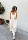 Askılı Astarlı %100 Cotton Beyaz Elbise