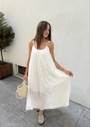 Askılı Astarlı %100 Cotton Beyaz Elbise