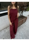 Askılı Bluz Pantolon Bordo Takım
