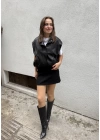 Beli Lastikli Cepli Deri Siyah Yelek