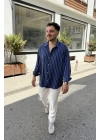 Lacivert Beyaz Çizgili Gömlek